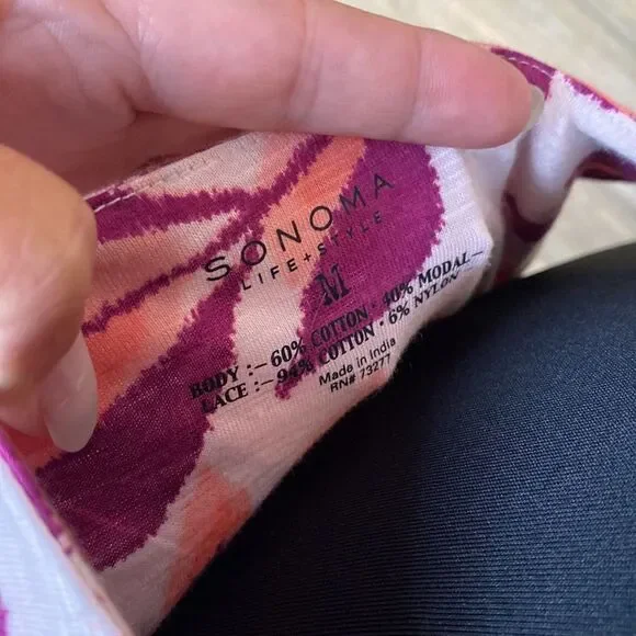 Sonoma Pink Floral Tank Crocheted Top Size Medium 0426 - Picture 6 of 6